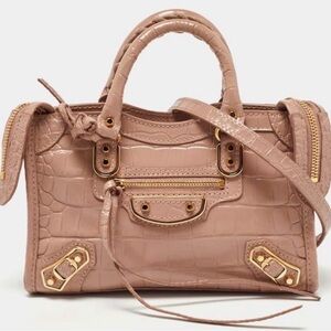 Balenciaga City Bag Nano Croc Nude
